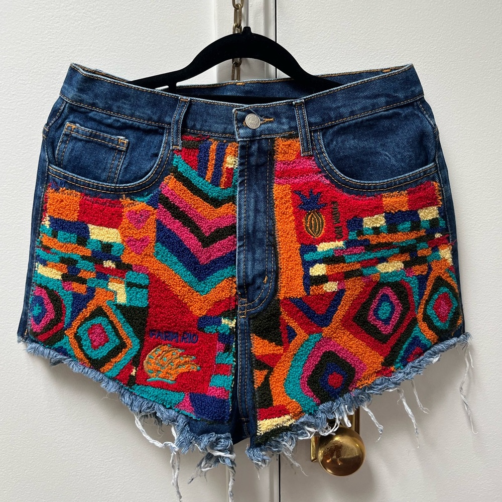 NWT Farm Rio summer Patches Denim Shorts Size M